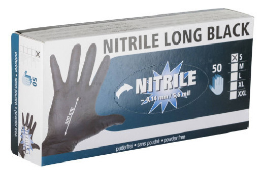 Rękawice Nitrile Long Black, czarne, 50 szt., Kerbl