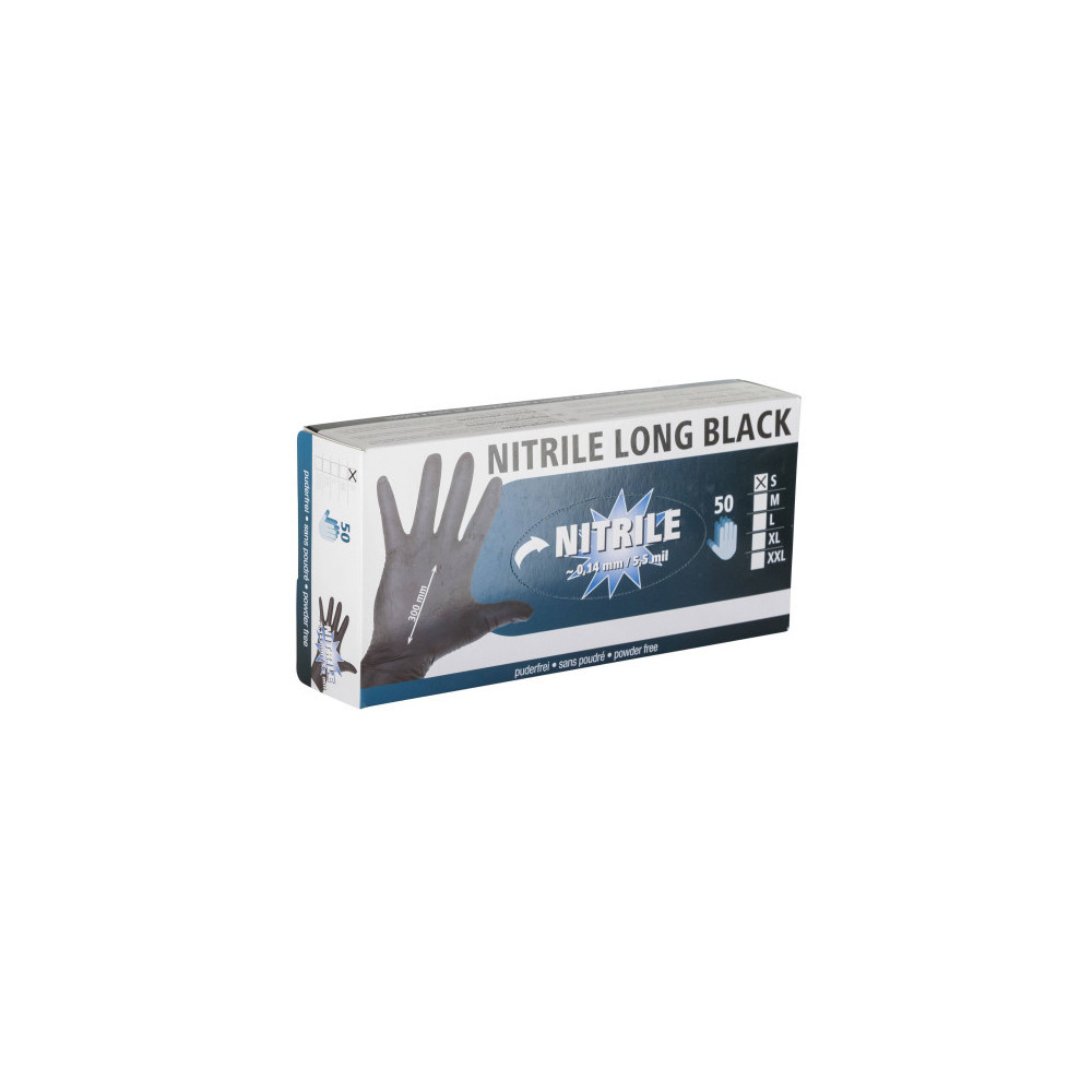 Rękawice Nitrile Long Black, czarne, 50 szt., Kerbl