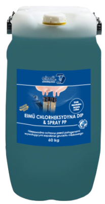 Eimü Chlorhexidine Dip & Spray PP – Dezynfekcja i Pielęgnacja Strzyków | Ochrona przed Mastitis 60 kg