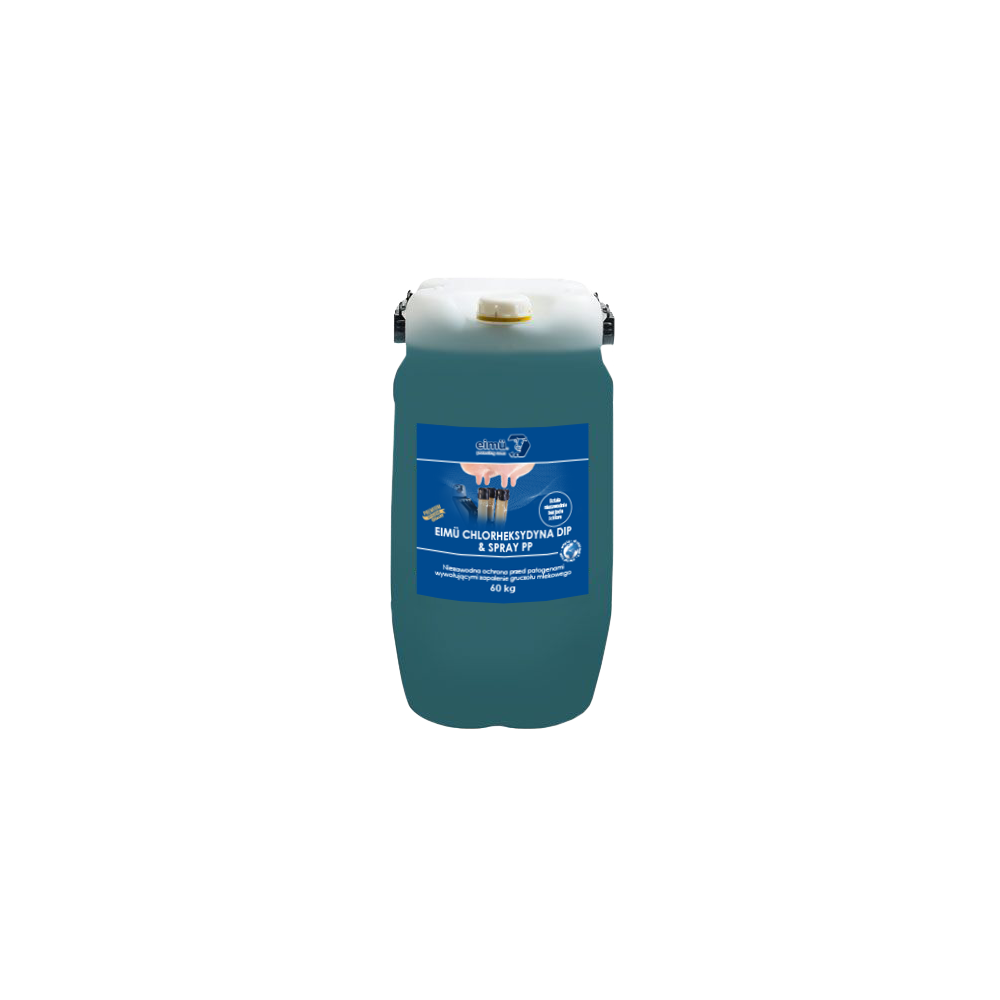 Eimü Chlorhexidine Dip & Spray PP – Dezynfekcja i Pielęgnacja Strzyków | Ochrona przed Mastitis 60 kg