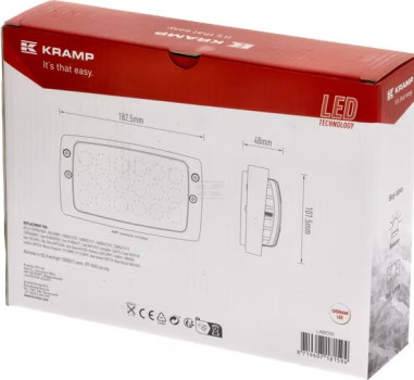 Lampa robocza LED Kramp LA80300 – prostokątna, 27 W, 3375 lm, światło rozproszone