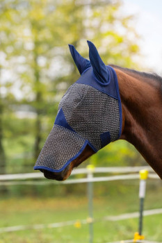 Maska przeciwowadowa dla konia z ochroną UV i osłoną na nozdrza, granatowy, Pony, Covalliero