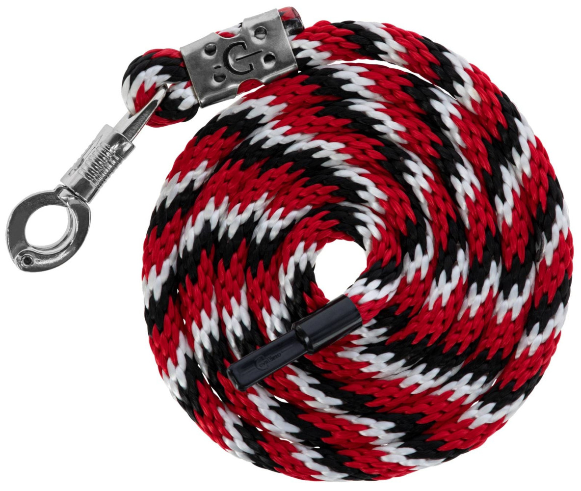 Uwiąz dla konia Mustang, bezpieczny karabińczyk, czerwony/czarny/biały, 200 cm, Covalliero