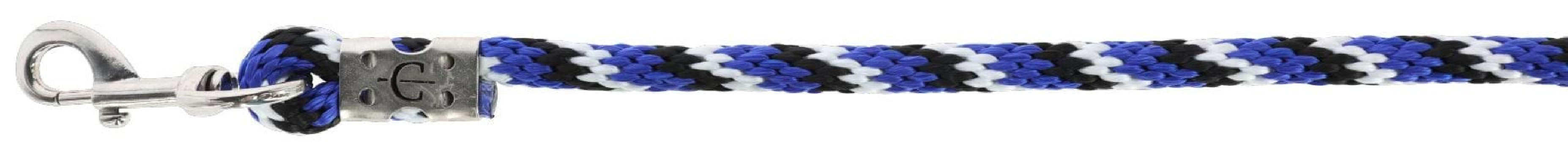 Uwiąz dla konia Mustang, zwykły karabińczyk, niebieski/czarny/biały,  200 cm, Covalliero
