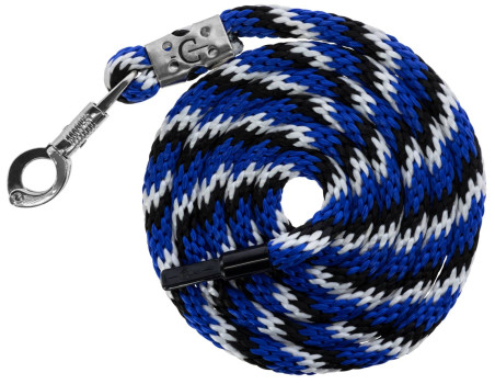 Uwiąz dla konia Mustang, bezpieczny karabińczyk, niebieski/czarny/biały, 200 cm, Covalliero