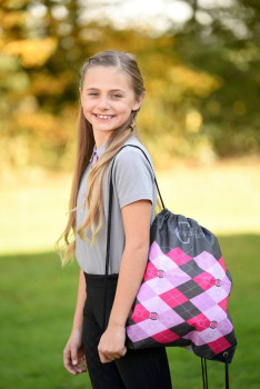 Worek z zestawem akcesoriów do czyszczenia konia Lili, różowy/szary, Covalliero Kids