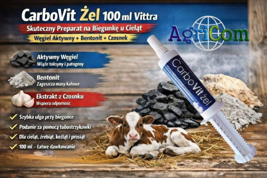 CarboVit Żel 100 ml Vittra – Skuteczny Preparat na Biegunkę u Cieląt | Węgiel Aktywny + Bentonit