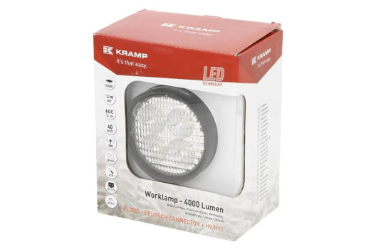 LA10551 Lampa robocza LED, okrągła 40W 4000lm 10/30V z wtyczką AMP 4 LED 360° Kramp